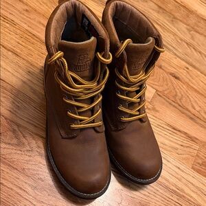 Kodiak Brown Leather Boots with Yellow Accent Laces